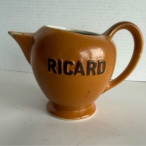 Vintage 1960’s Ricard, France Salt Glaze Pottery Water Pitcher Tan and Brown